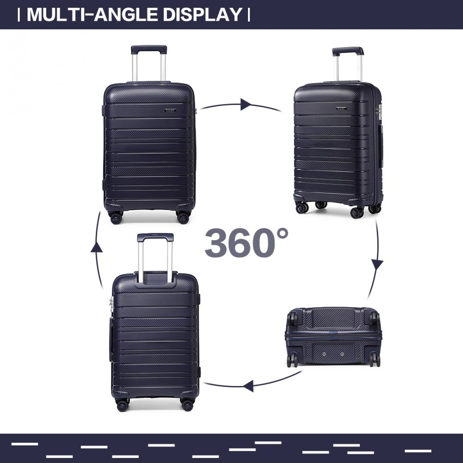 Kono Multi Texture Hard Shell PP Suitcase Classic Collection (K2091L) - Navy