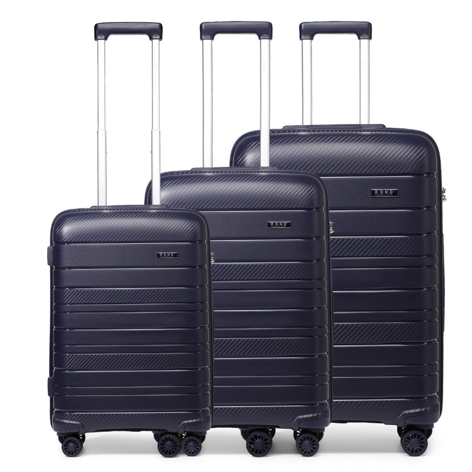 Kono Multi Texture Hard Shell PP Suitcase 3 Pieces Set - Classic Collection (K2091L) - Navy
