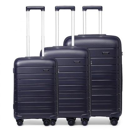Kono Multi Texture Hard Shell PP Suitcase 3 Pieces Set - Classic Collection (K2091L) - Navy