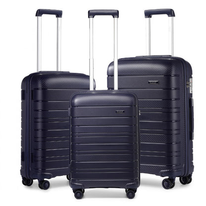 Kono Multi Texture Hard Shell PP Suitcase 3 Pieces Set - Classic Collection (K2091L) - Navy