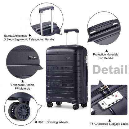Kono Multi Texture Hard Shell PP Suitcase Classic Collection (K2091L) - Navy