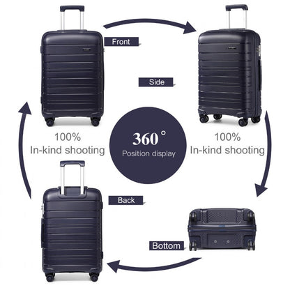 Kono Multi Texture Hard Shell PP Suitcase With TSA Lock And Vanity Case 4 Pieces Set - Classic Collection (K2091L) - Navy
