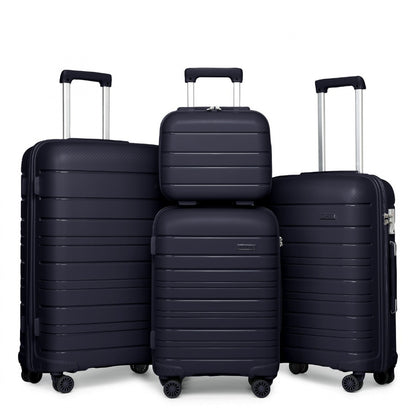 Kono Multi Texture Hard Shell PP Suitcase With TSA Lock And Vanity Case 4 Pieces Set - Classic Collection (K2091L) - Navy