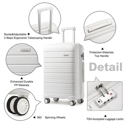 Kono Multi Texture Hard Shell PP Suitcase Classic Collection (K2091L) - White