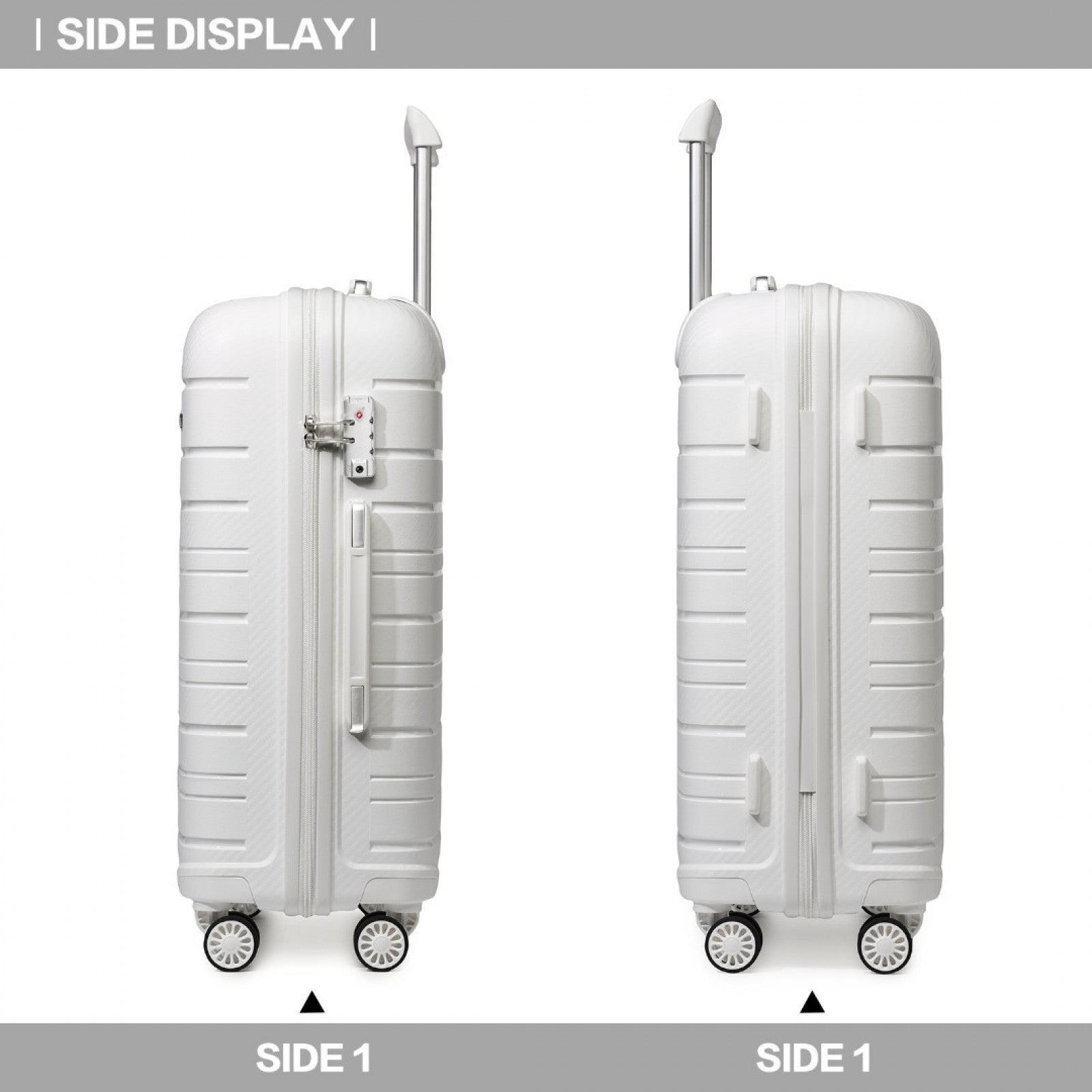 Kono Multi Texture Hard Shell PP Suitcase 3 Pieces Set - Classic Collection (K2091L) - White