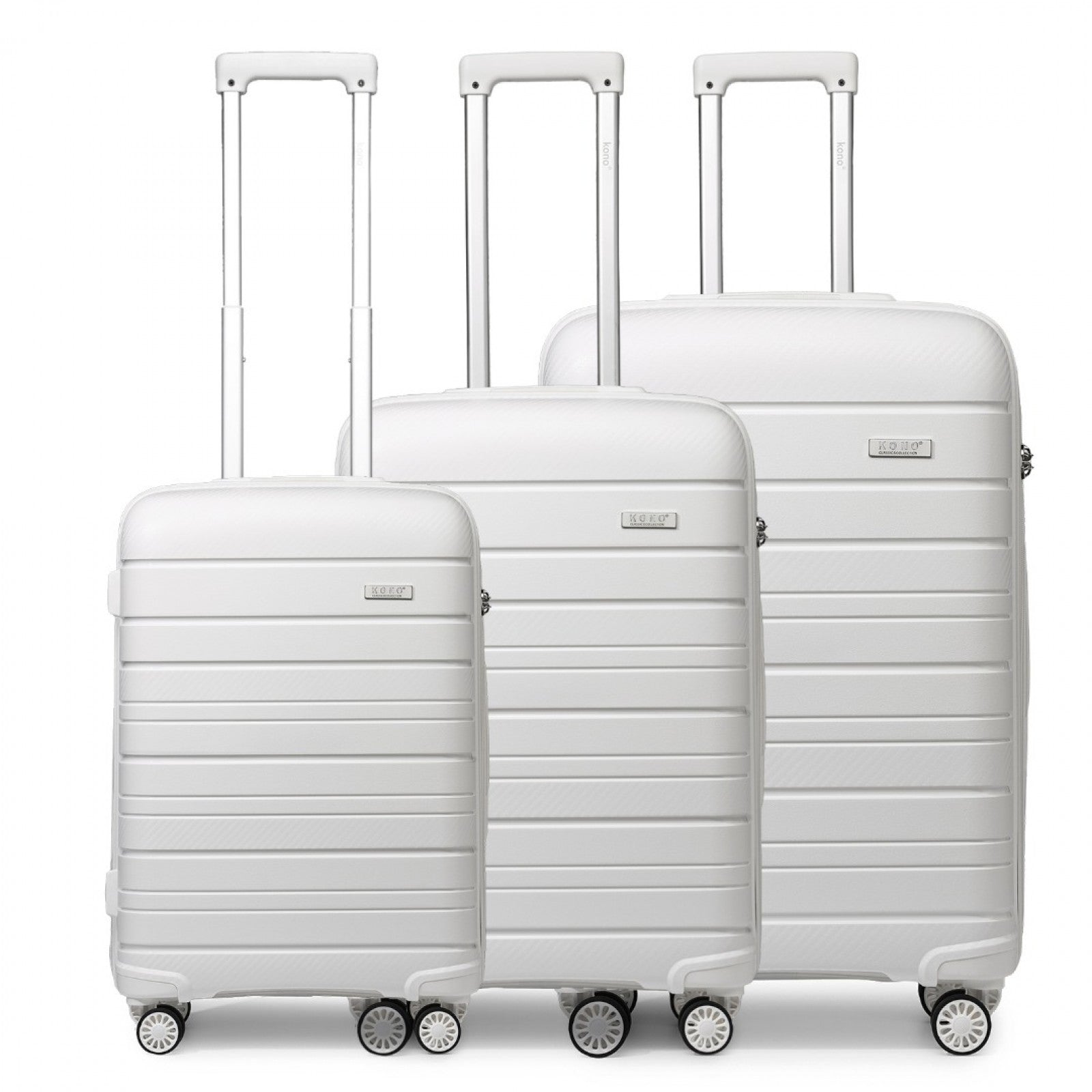 Kono Multi Texture Hard Shell PP Suitcase 3 Pieces Set - Classic Collection (K2091L) - White