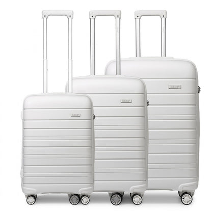 Kono Multi Texture Hard Shell PP Suitcase 3 Pieces Set - Classic Collection (K2091L) - White