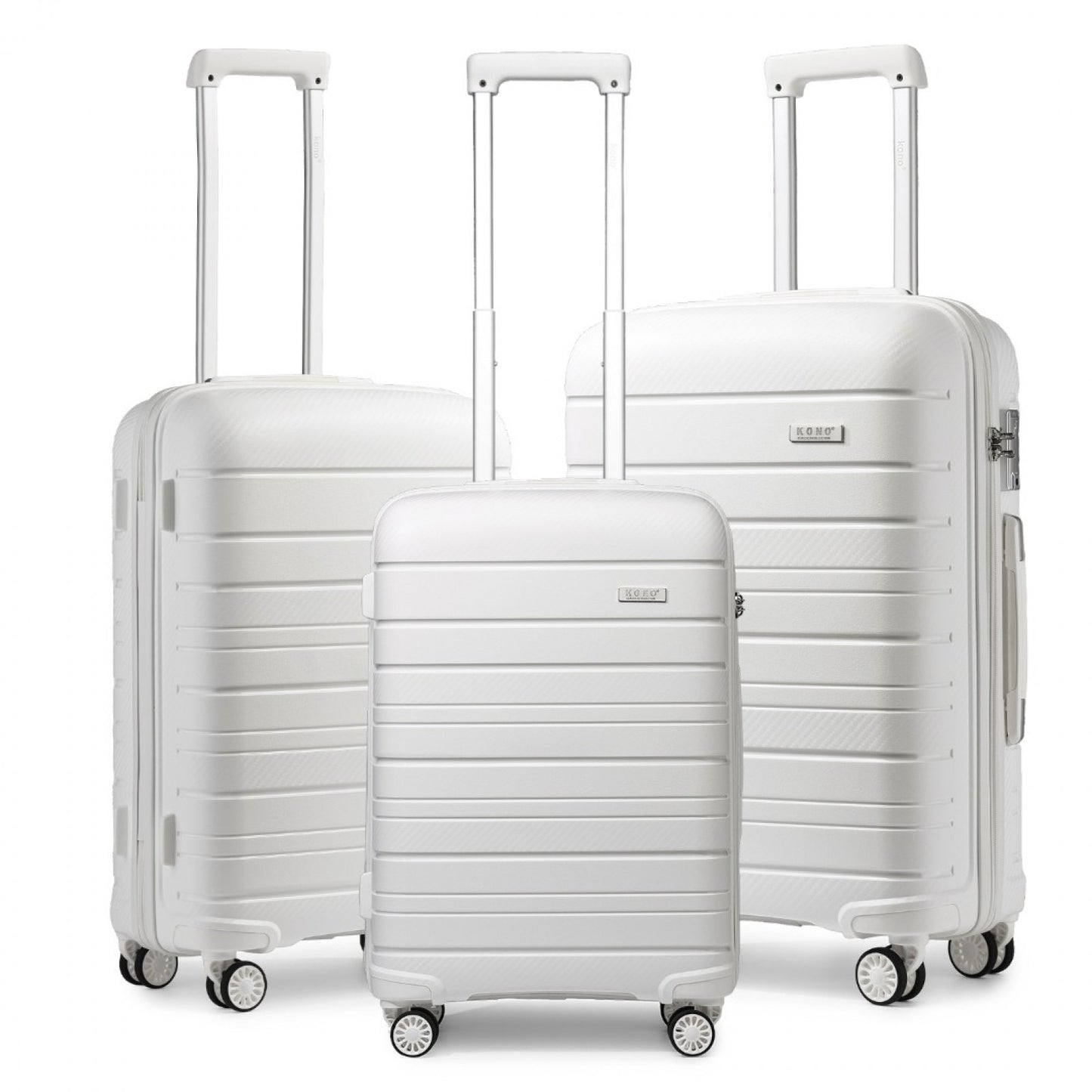 Kono Multi Texture Hard Shell PP Suitcase 3 Pieces Set - Classic Collection (K2091L) - White
