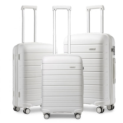Kono Multi Texture Hard Shell PP Suitcase 3 Pieces Set - Classic Collection (K2091L) - White