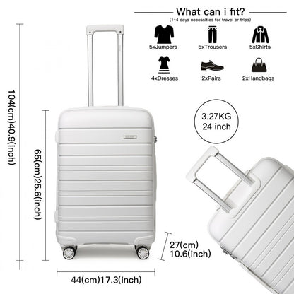 Kono Multi Texture Hard Shell PP Suitcase Classic Collection (K2091L) - White