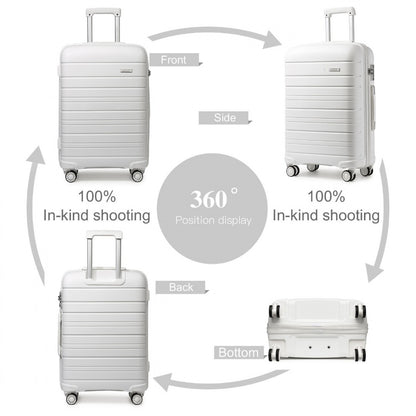 Kono Multi Texture Hard Shell PP Suitcase With TSA Lock And Vanity Case 4 Pieces Set - Classic Collection (K2091L) - White