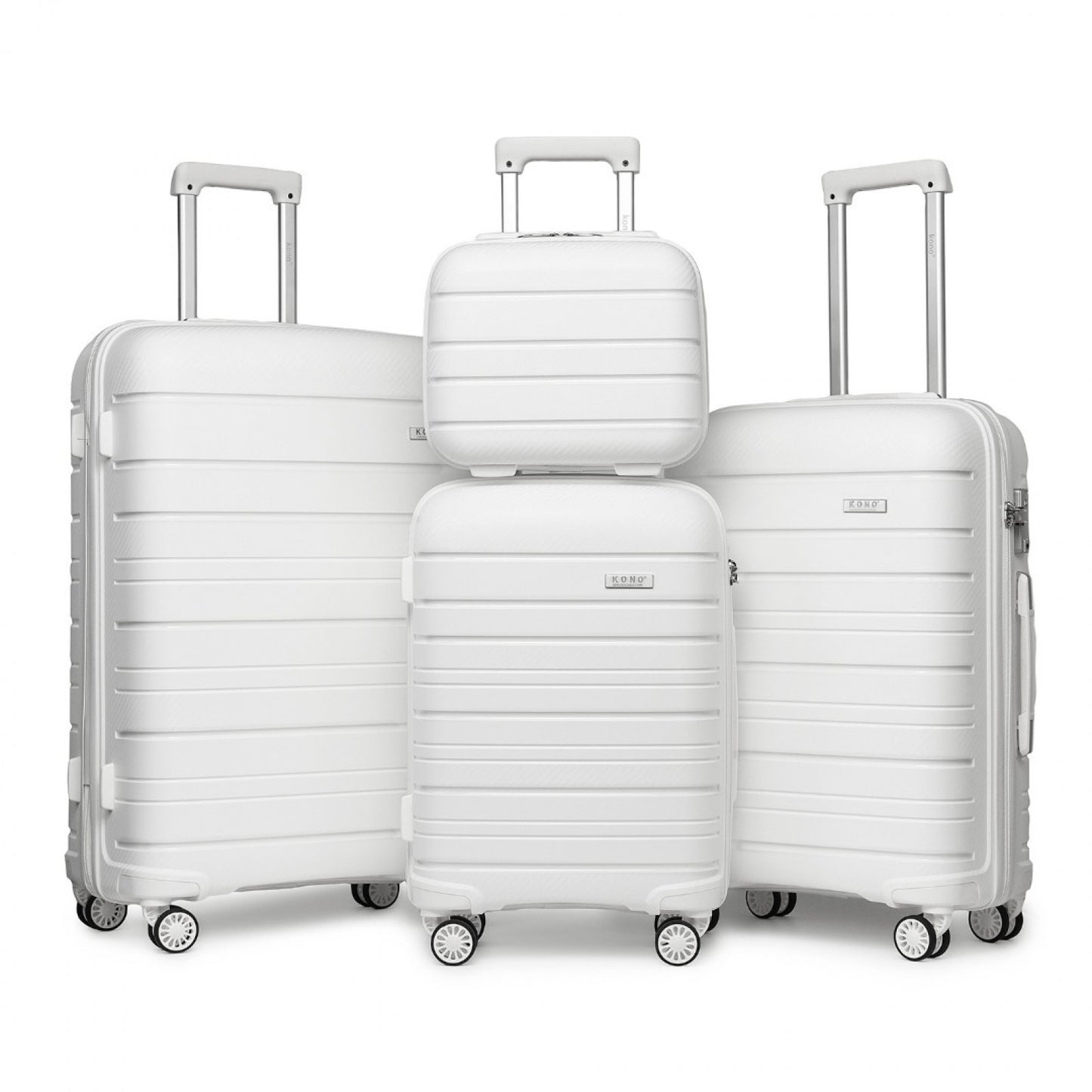 Kono Multi Texture Hard Shell PP Suitcase With TSA Lock And Vanity Case 4 Pieces Set - Classic Collection (K2091L) - White
