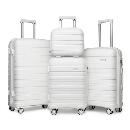 Kono Multi Texture Hard Shell PP Suitcase With TSA Lock And Vanity Case 4 Pieces Set - Classic Collection (K2091L) - White