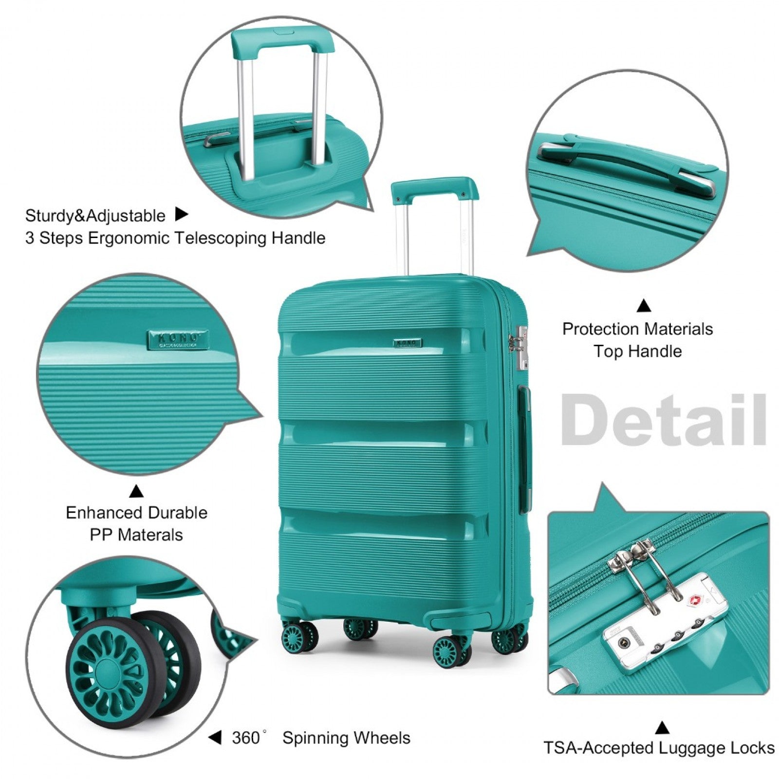 Kono Bright Hard Shell PP Suitcase In (K2092L) - Blue/Green