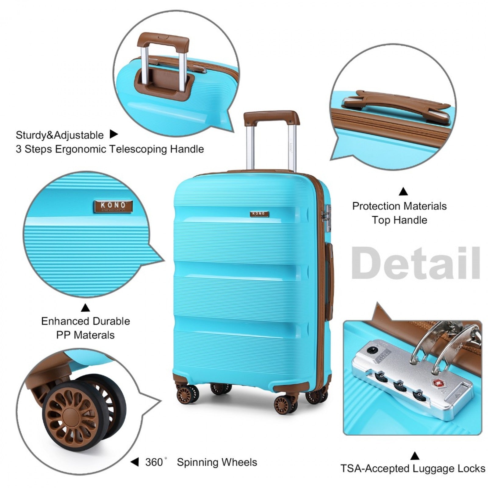 Kono Bright Hard Shell PP Suitcase In (K2092L) - Blue & Brown
