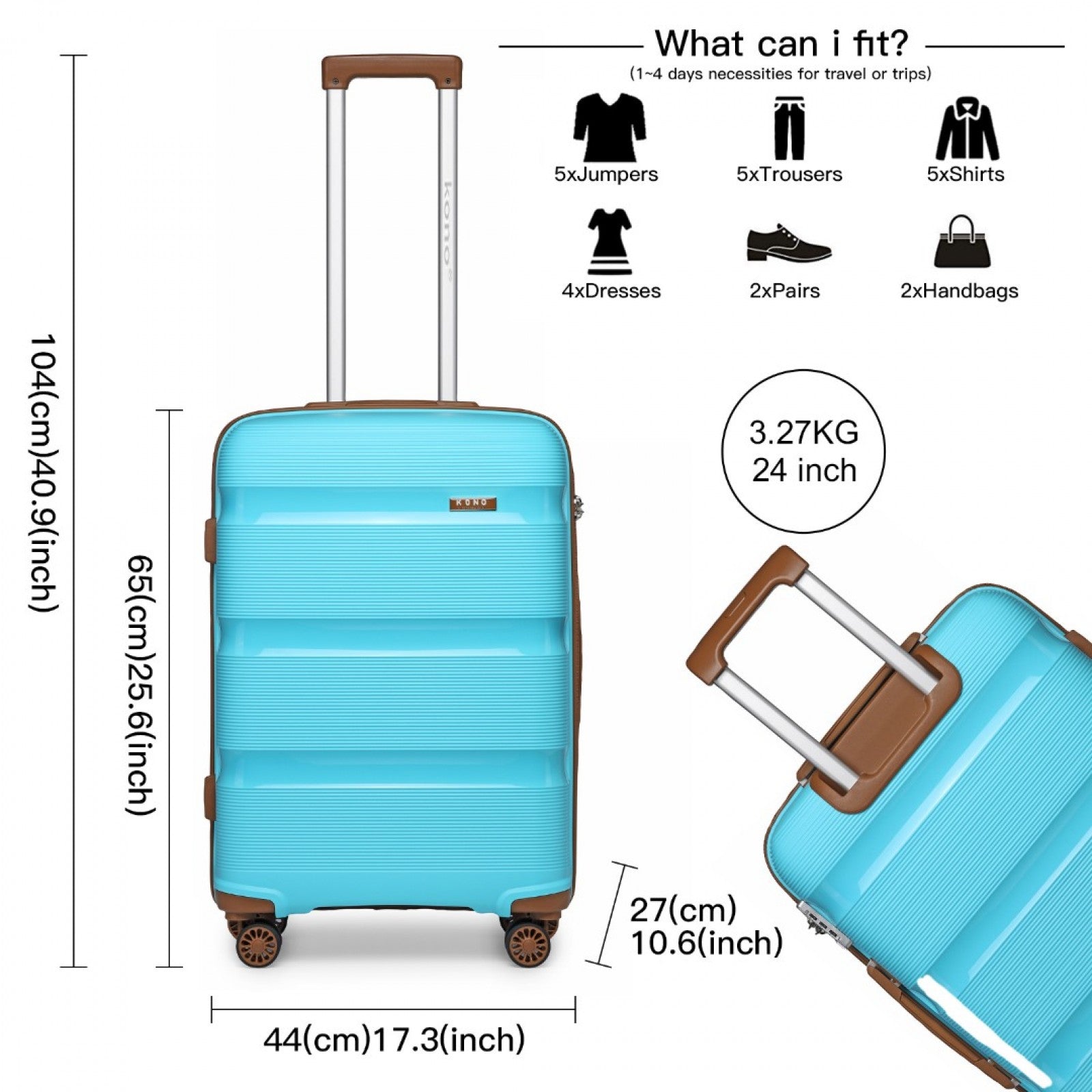 Kono Bright Hard Shell PP Suitcase In (K2092L) - Blue & Brown
