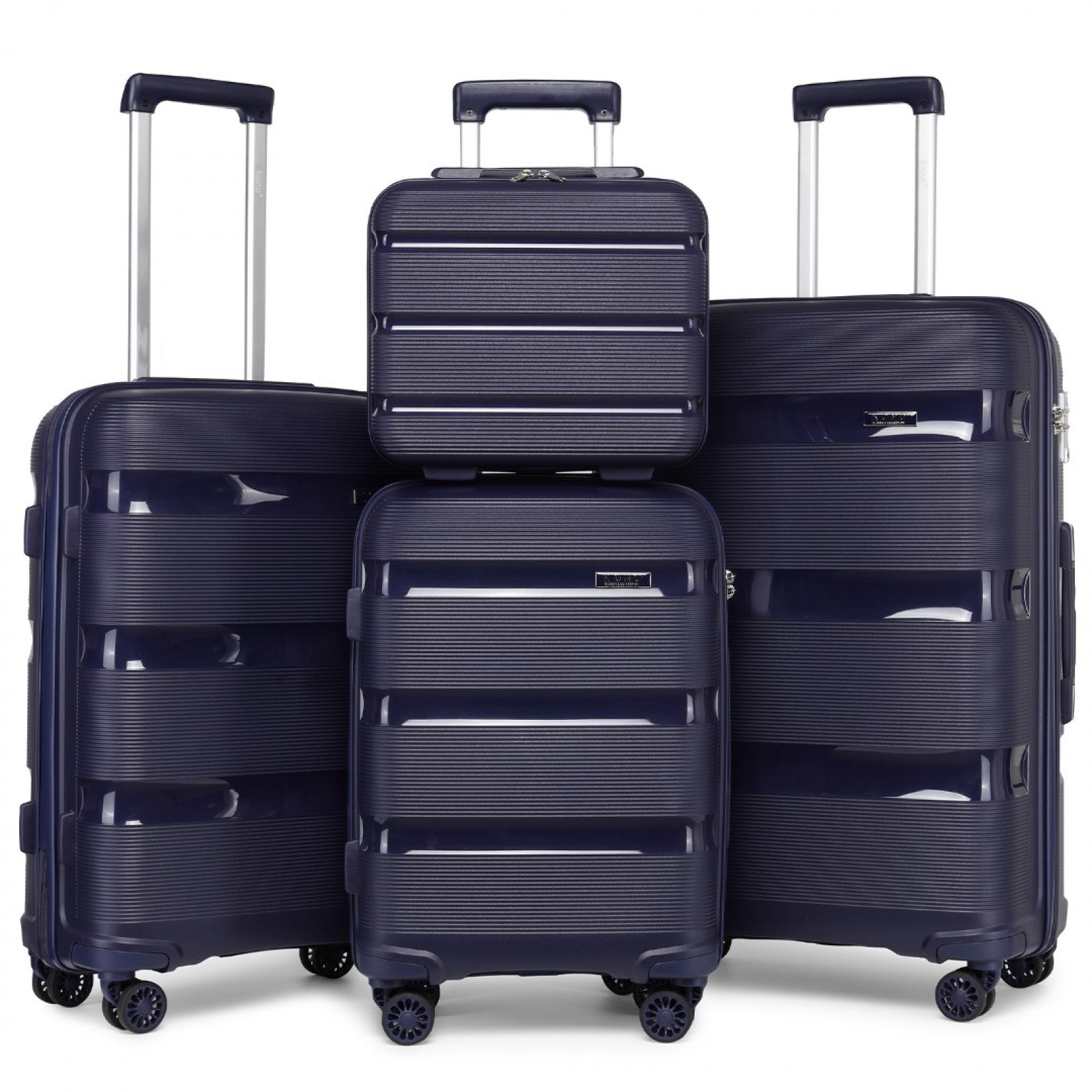 Kono Bright Hard Shell PP Suitcase With TSA Lock And Vanity Case 4 Pieces Set - Classic Collection (K2092L) - Navy