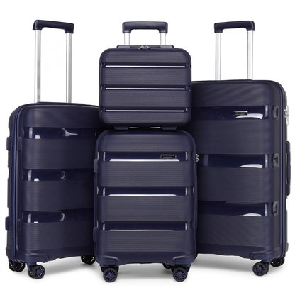 Kono Bright Hard Shell PP Suitcase With TSA Lock And Vanity Case 4 Pieces Set - Classic Collection (K2092L) - Navy