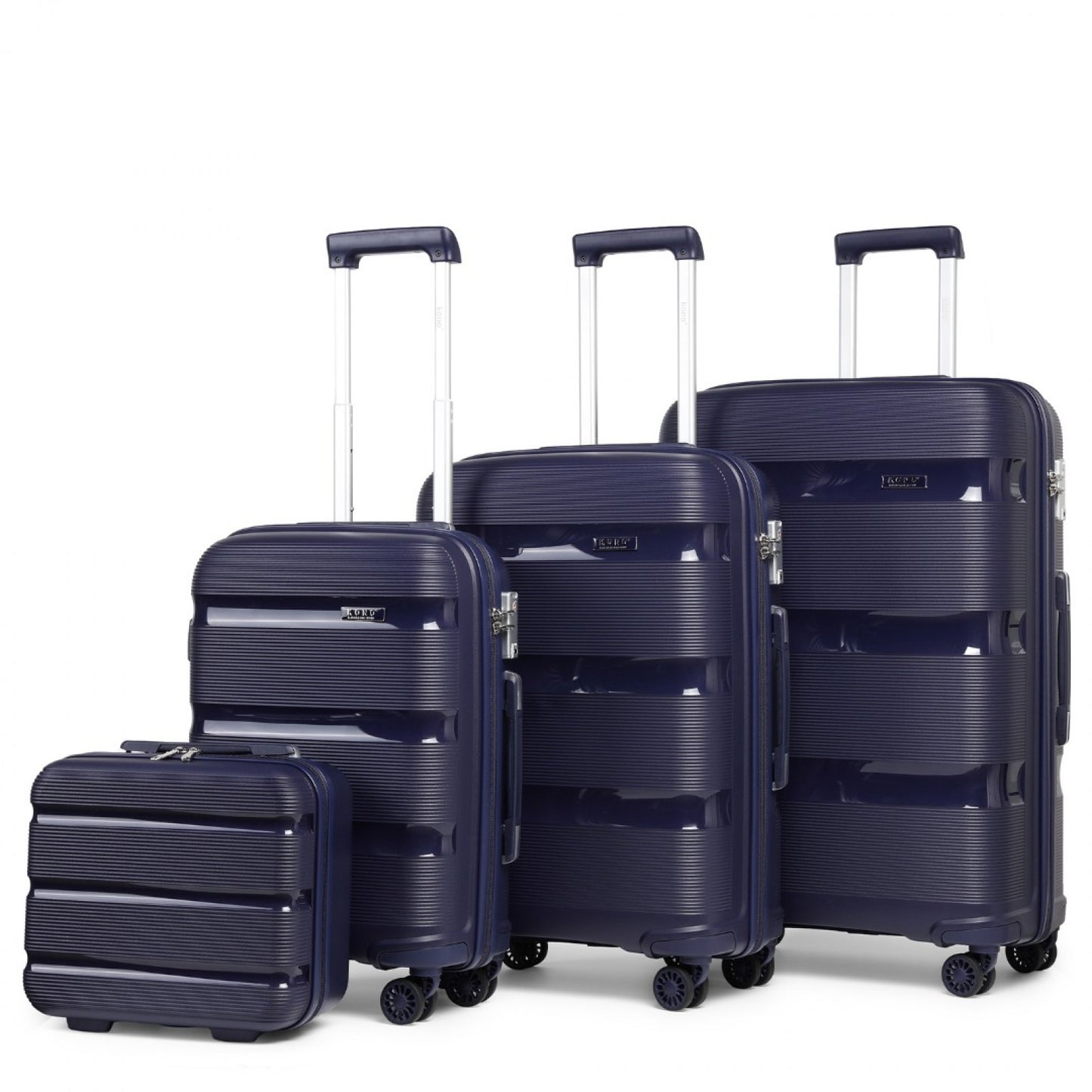 Kono Bright Hard Shell PP Suitcase With TSA Lock And Vanity Case 4 Pieces Set - Classic Collection (K2092L) - Navy