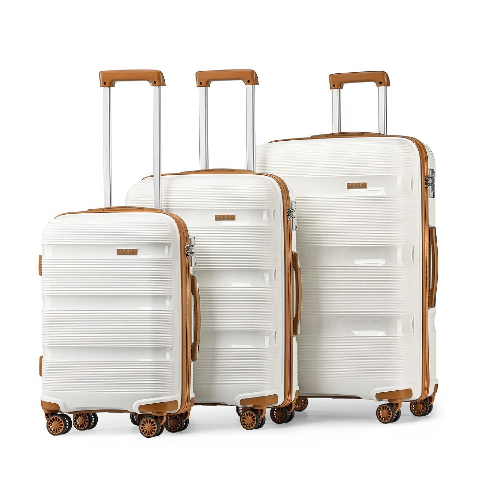 Kono Bright Hard Shell PP Suitcase 3 Pieces Set - Classic Collection (K2092L) - Cream