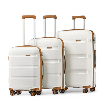 Kono Bright Hard Shell PP Suitcase 3 Pieces Set - Classic Collection (K2092L) - Cream