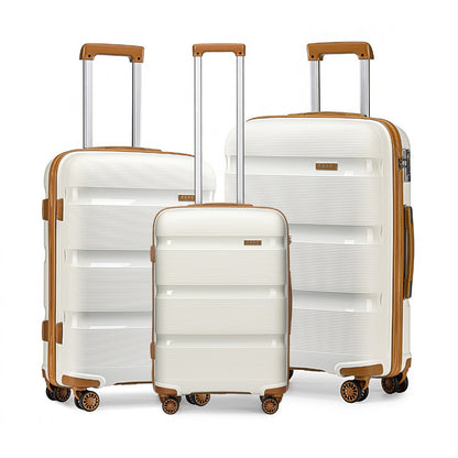 Kono Bright Hard Shell PP Suitcase 3 Pieces Set - Classic Collection (K2092L) - Cream