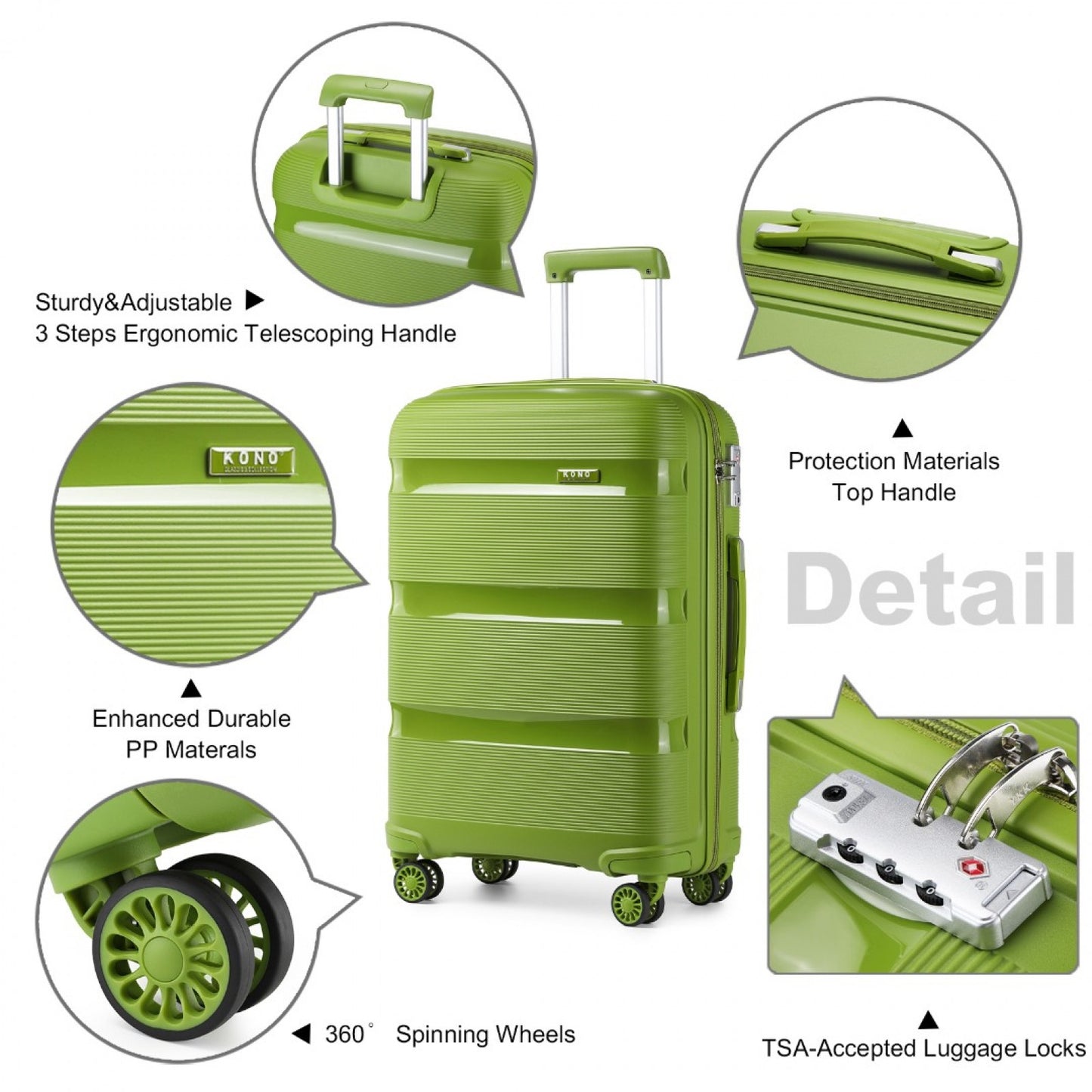 Kono Bright Hard Shell PP Suitcase In (K2092L) - Green