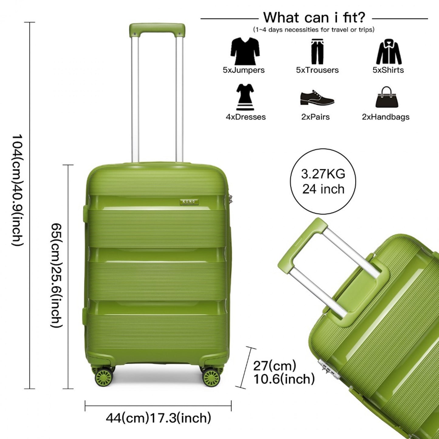 Kono Bright Hard Shell PP Suitcase In (K2092L) - Green