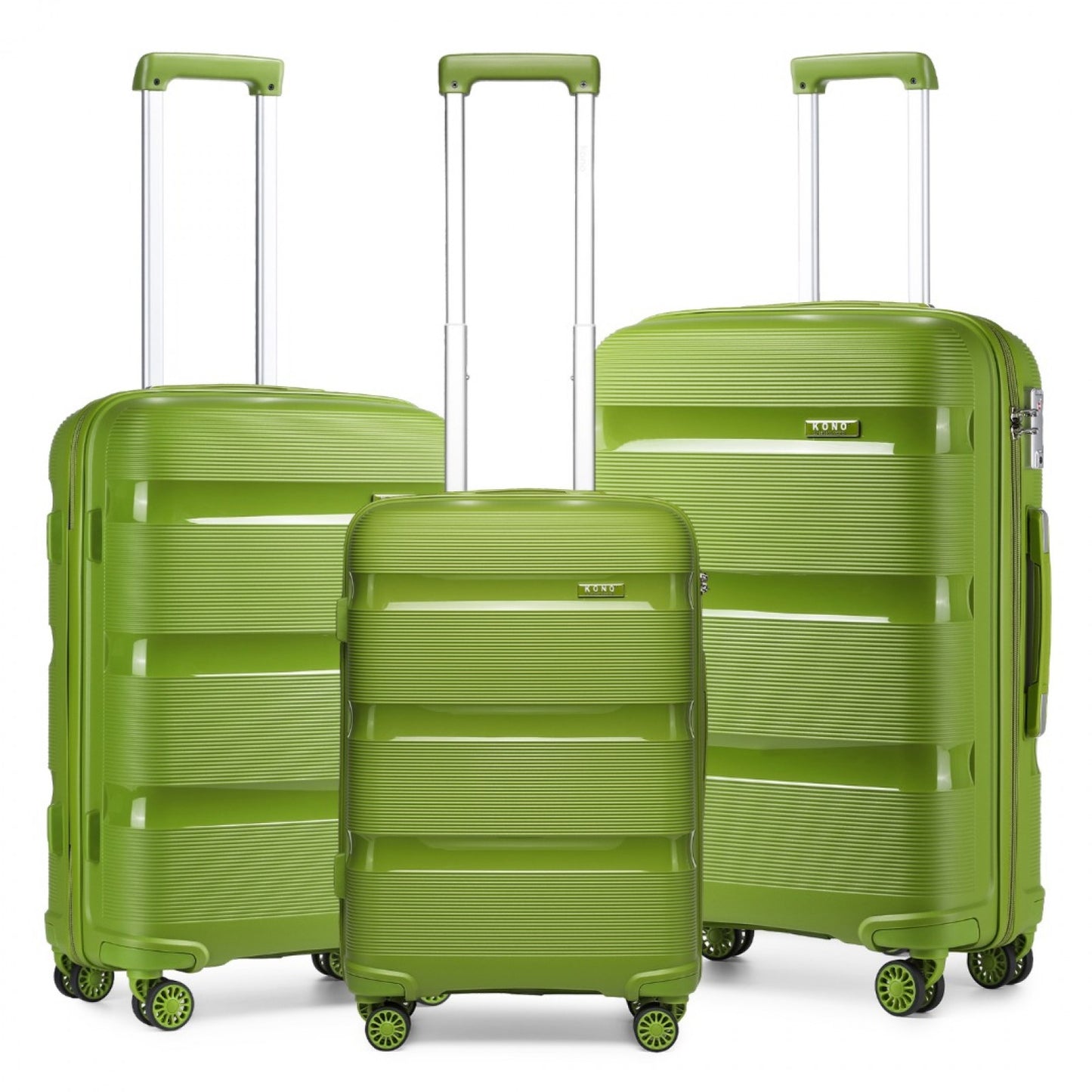 Kono Bright Hard Shell PP Suitcase 3 Pieces Set - Classic Collection (K2092L) - Green