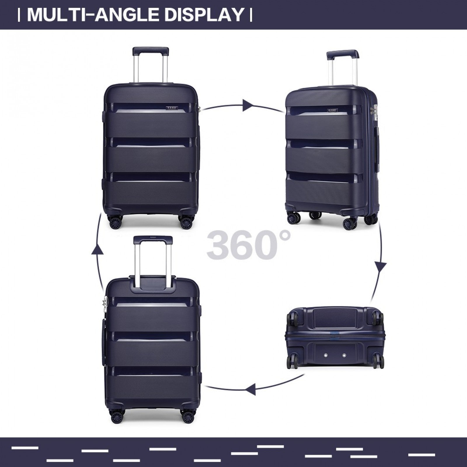 Kono Bright Hard Shell PP Suitcase In (K2092L) - Navy