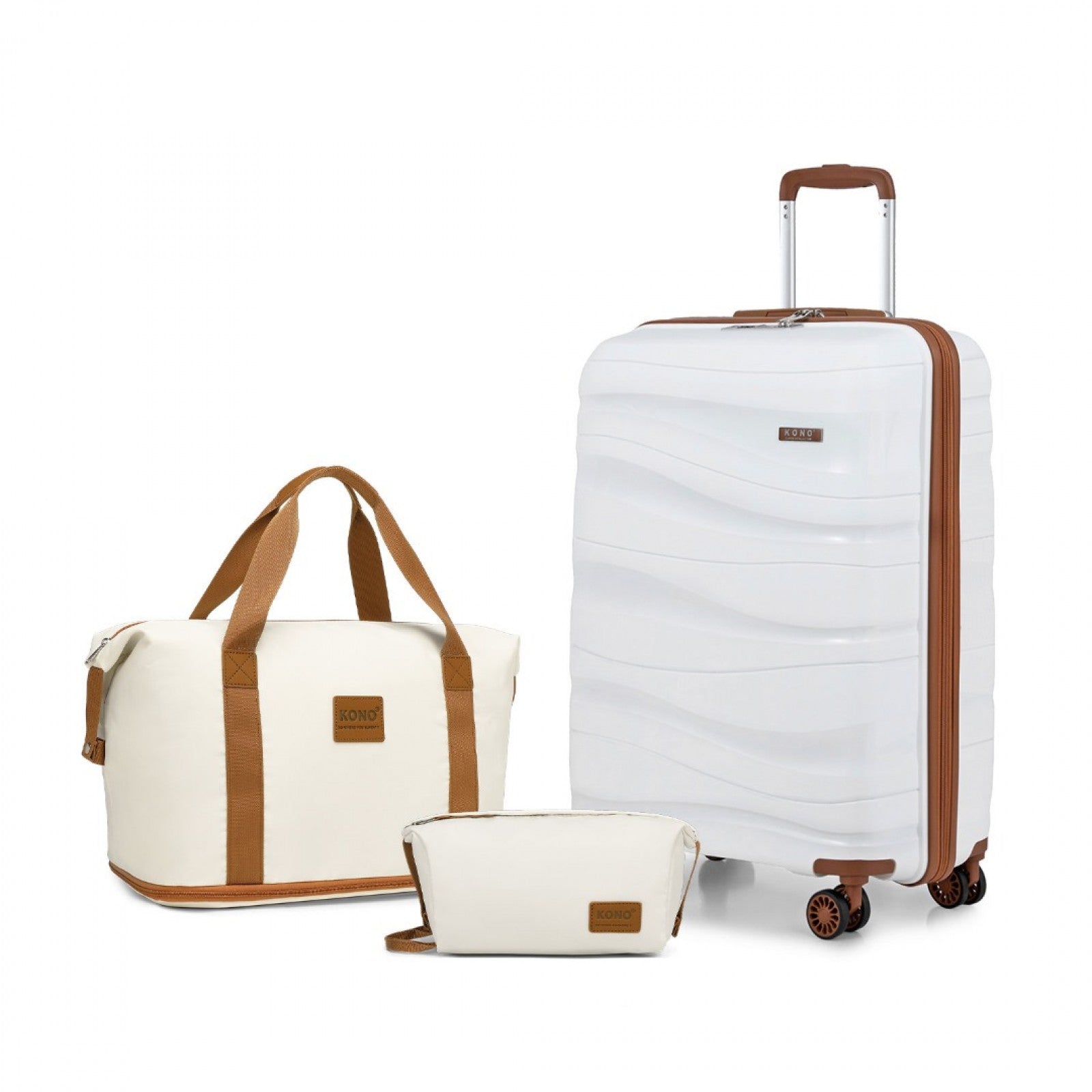 Kono 20 Inch Polypropylene Cabin Size Suitcase 3 Piece Travel Set with Weekend Bag and Toiletry Bag (K2094L+EA2212) - Cream