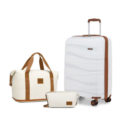 Kono 20 Inch Polypropylene Cabin Size Suitcase 3 Piece Travel Set with Weekend Bag and Toiletry Bag (K2094L+EA2212) - Cream