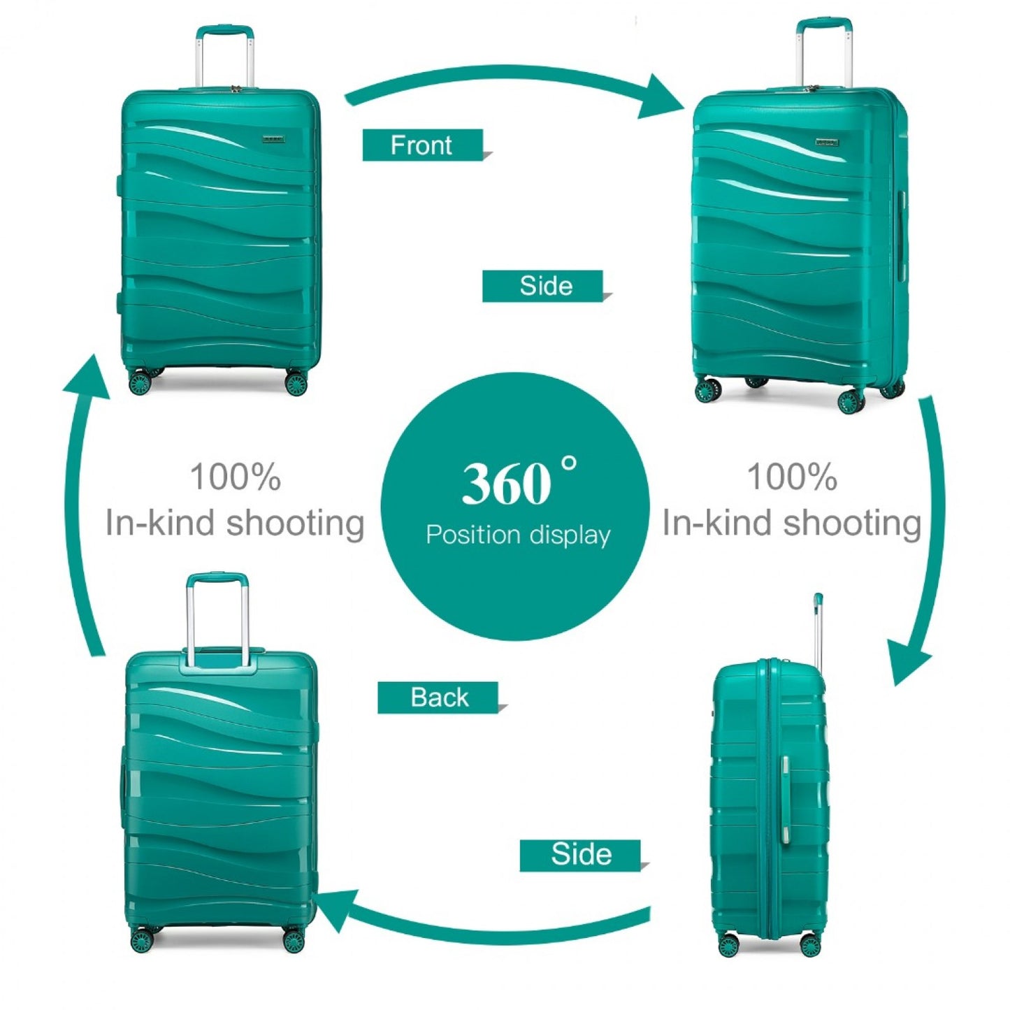 Kono Lightweight Polypropylene Hard Shell 4 Piece Suitcase Set With TSA Lock And Vanity Case (K2094L) - Teal