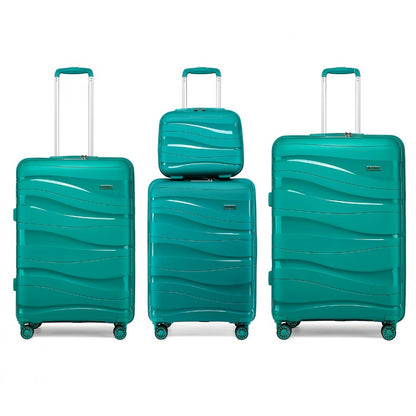 Kono Lightweight Polypropylene Hard Shell 4 Piece Suitcase Set With TSA Lock And Vanity Case (K2094L) - Teal