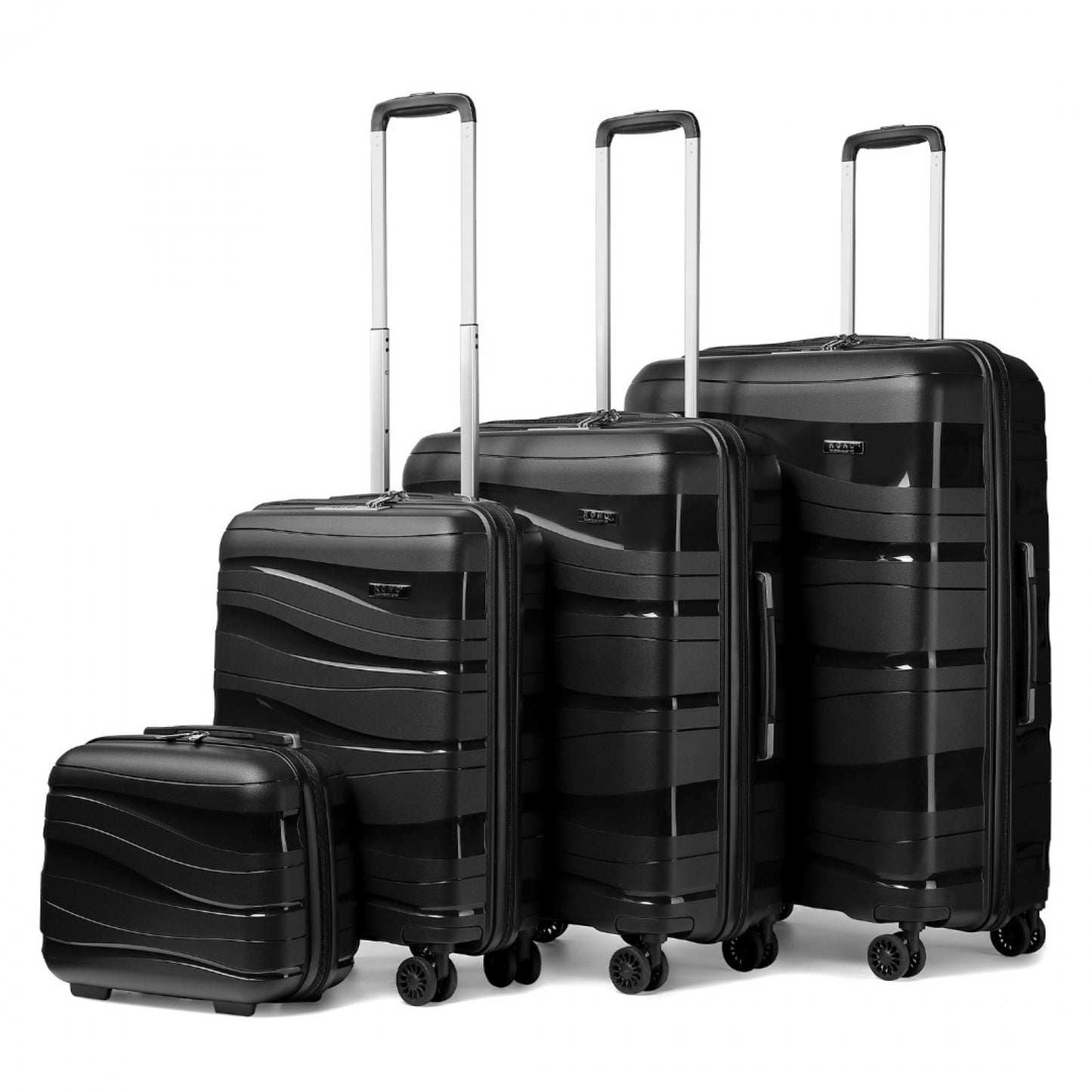 Kono Lightweight Polypropylene Hard Shell 4 Piece Suitcase Set With TSA Lock And Vanity Case (K2094L) - Black