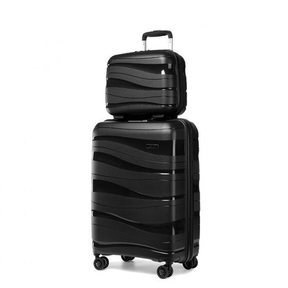 Kono 14/20 Inch Lightweight Polypropylene Hard Shell 2 Piece Suitcase Set With TSA Lock And Vanity Case (K2094L) - Black