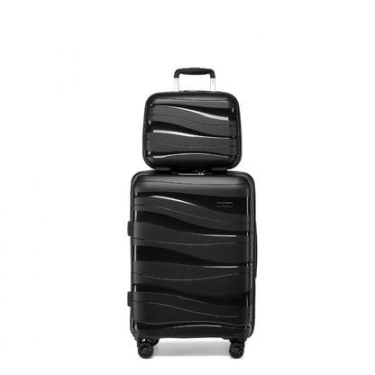 Kono 14/20 Inch Lightweight Polypropylene Hard Shell 2 Piece Suitcase Set With TSA Lock And Vanity Case (K2094L) - Black