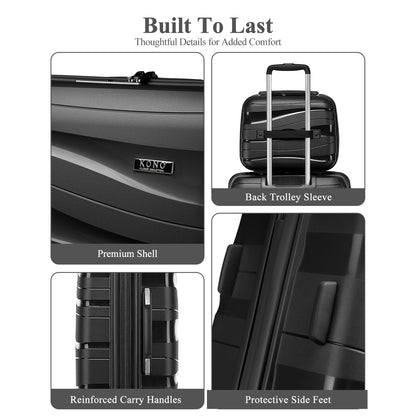 Kono Lightweight Polypropylene Hard Shell Suitcase With TSA Lock (K2094L) - Black