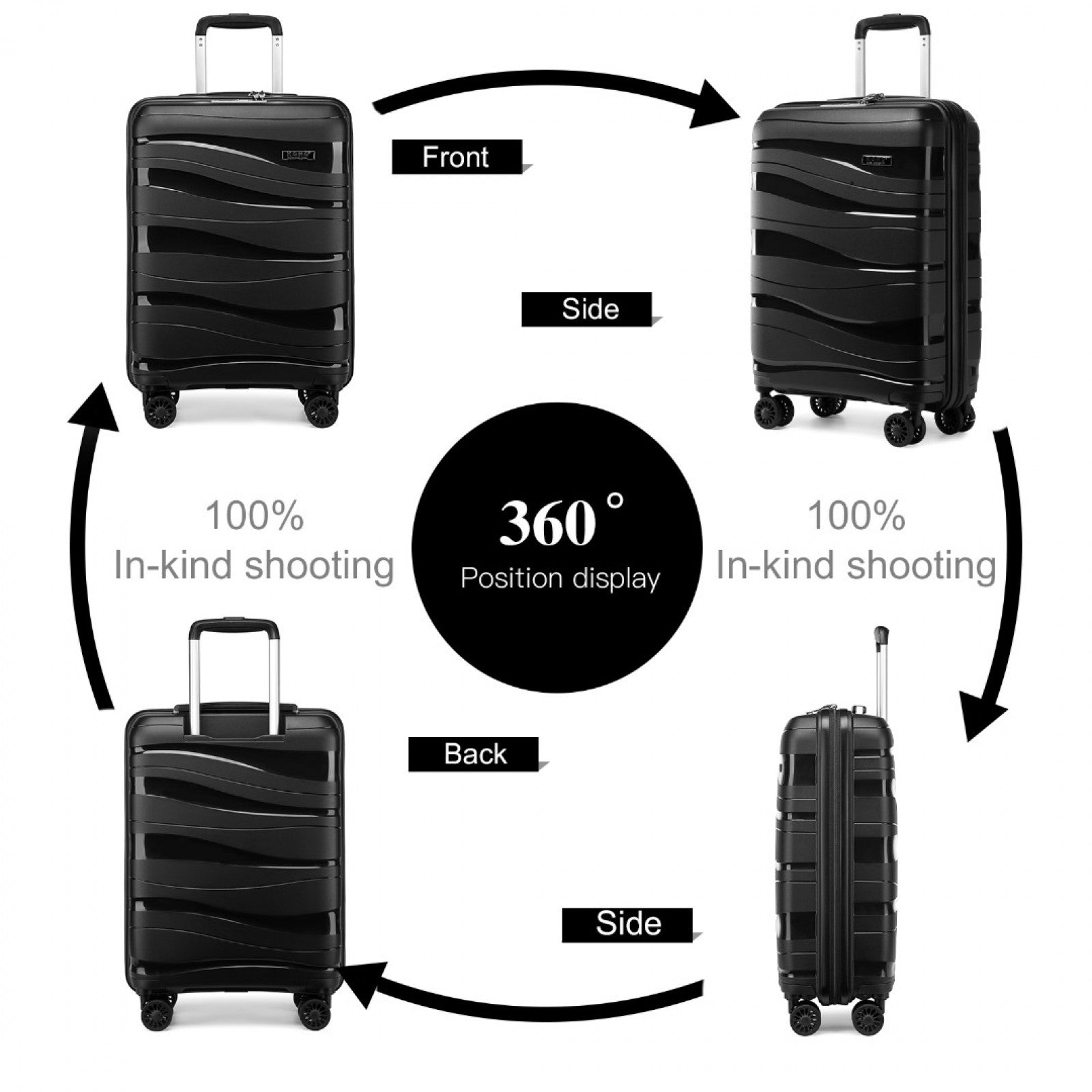Kono Lightweight Polypropylene Hard Shell Suitcase With TSA Lock (K2094L) - Black