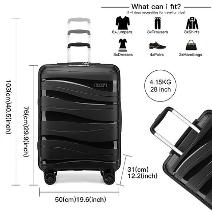 Kono Lightweight Polypropylene Hard Shell Suitcase With TSA Lock (K2094L) - Black