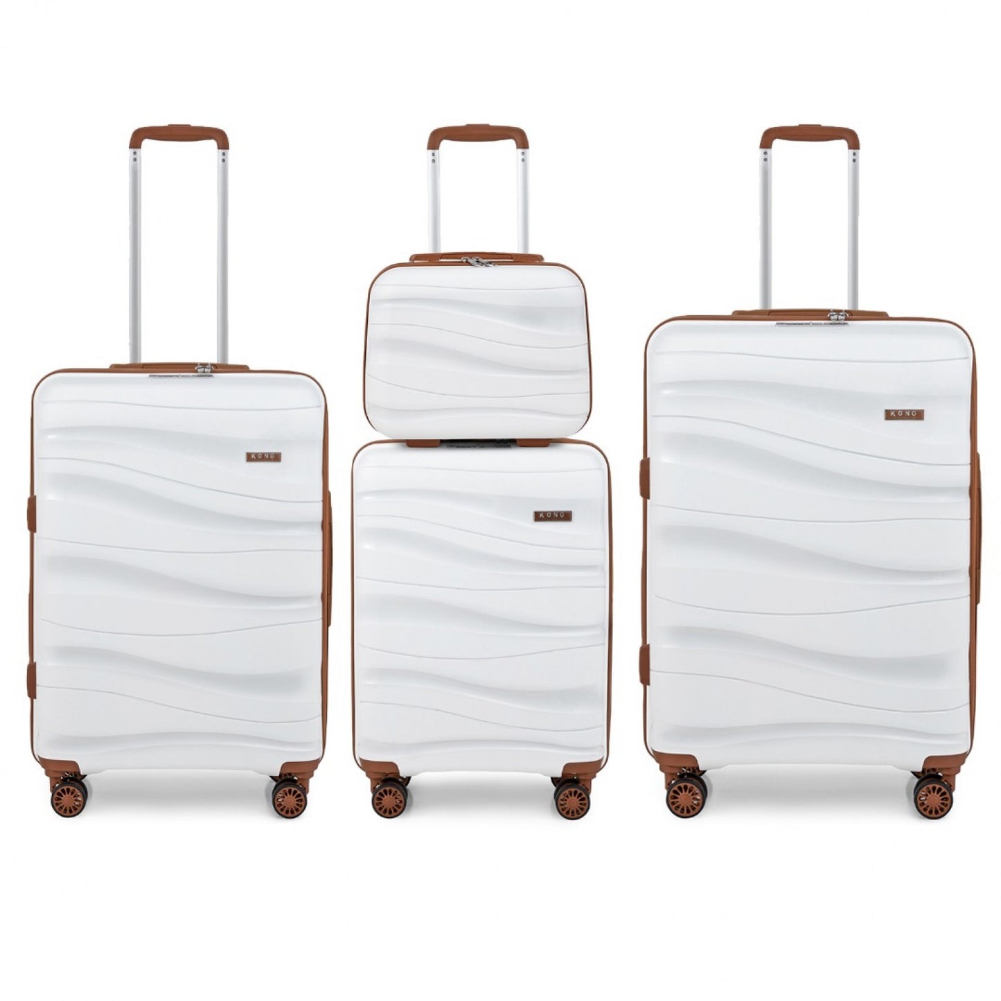 Kono Lightweight Polypropylene Hard Shell 4 Piece Suitcase Set With TSA Lock And Vanity Case (K2094L) - Cream