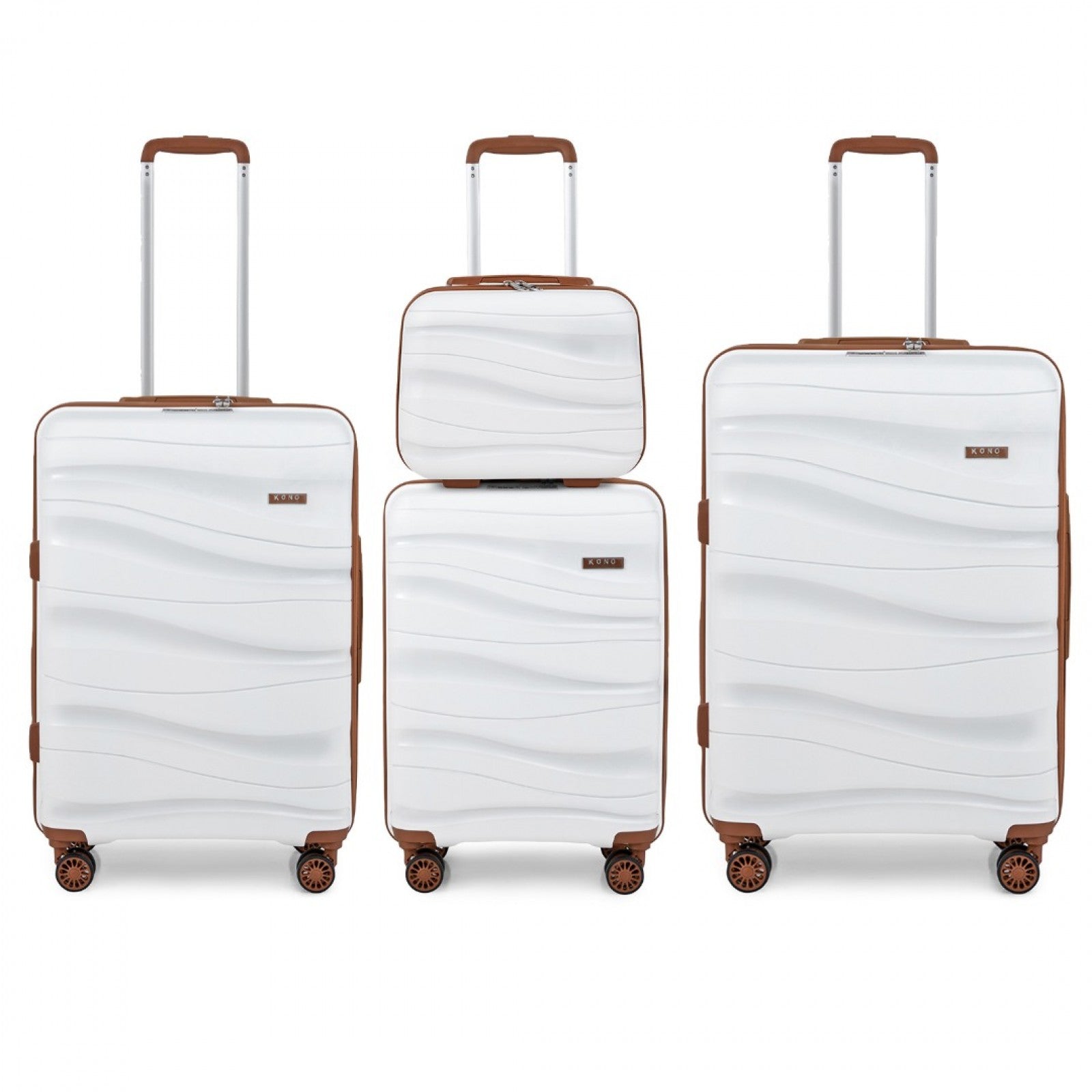 Kono Lightweight Polypropylene Hard Shell 4 Piece Suitcase Set With TSA Lock And Vanity Case (K2094L) - Cream
