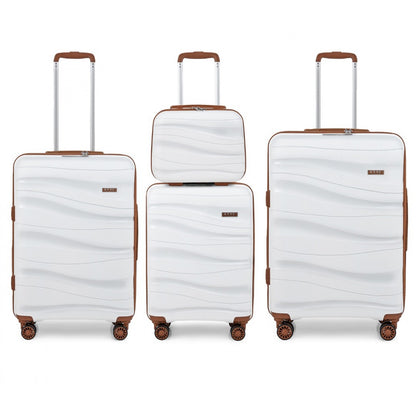 Kono Lightweight Polypropylene Hard Shell 4 Piece Suitcase Set With TSA Lock And Vanity Case (K2094L) - Cream