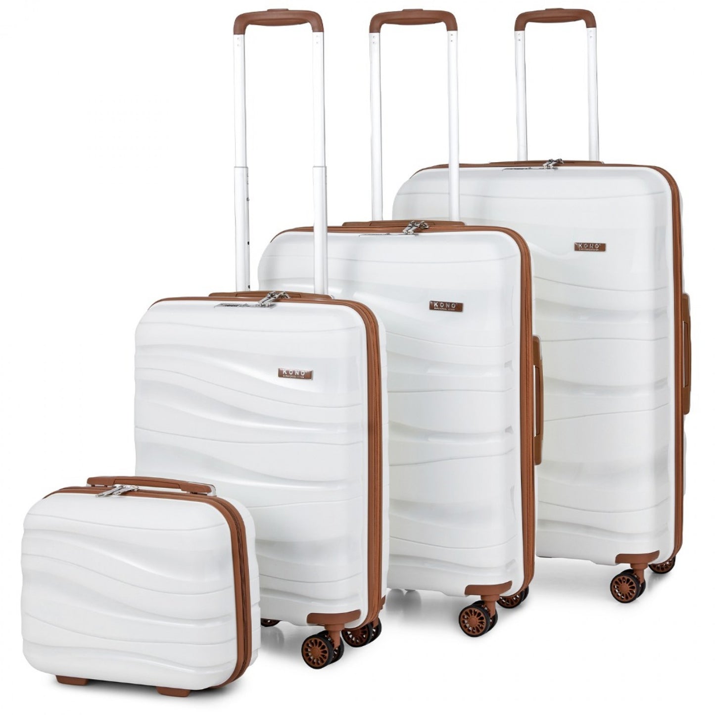 Kono Lightweight Polypropylene Hard Shell 4 Piece Suitcase Set With TSA Lock And Vanity Case (K2094L) - Cream
