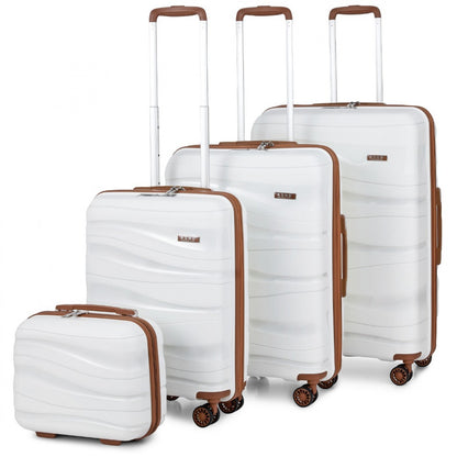 Kono Lightweight Polypropylene Hard Shell 4 Piece Suitcase Set With TSA Lock And Vanity Case (K2094L) - Cream