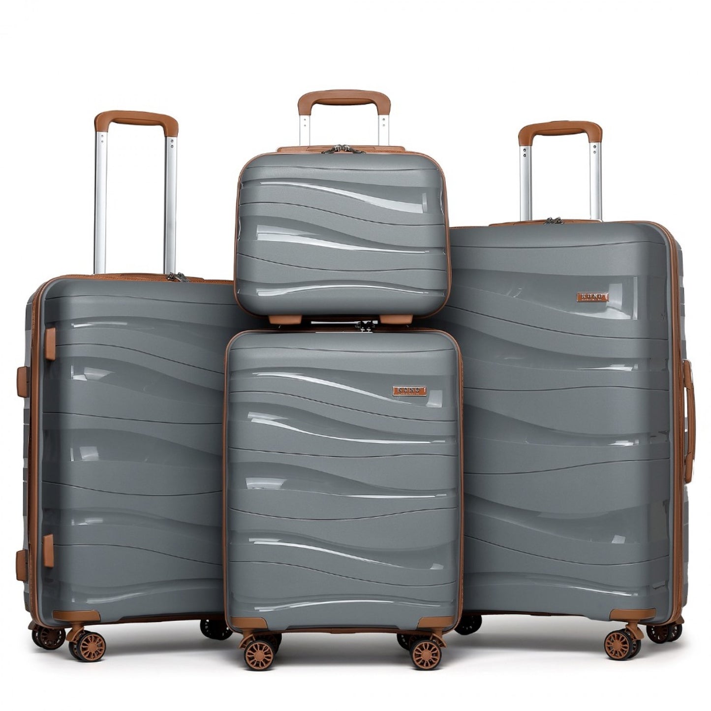 Kono Lightweight Polypropylene Hard Shell 4 Piece Suitcase Set With TSA Lock And Vanity Case (K2094L) - Grey & Brown
