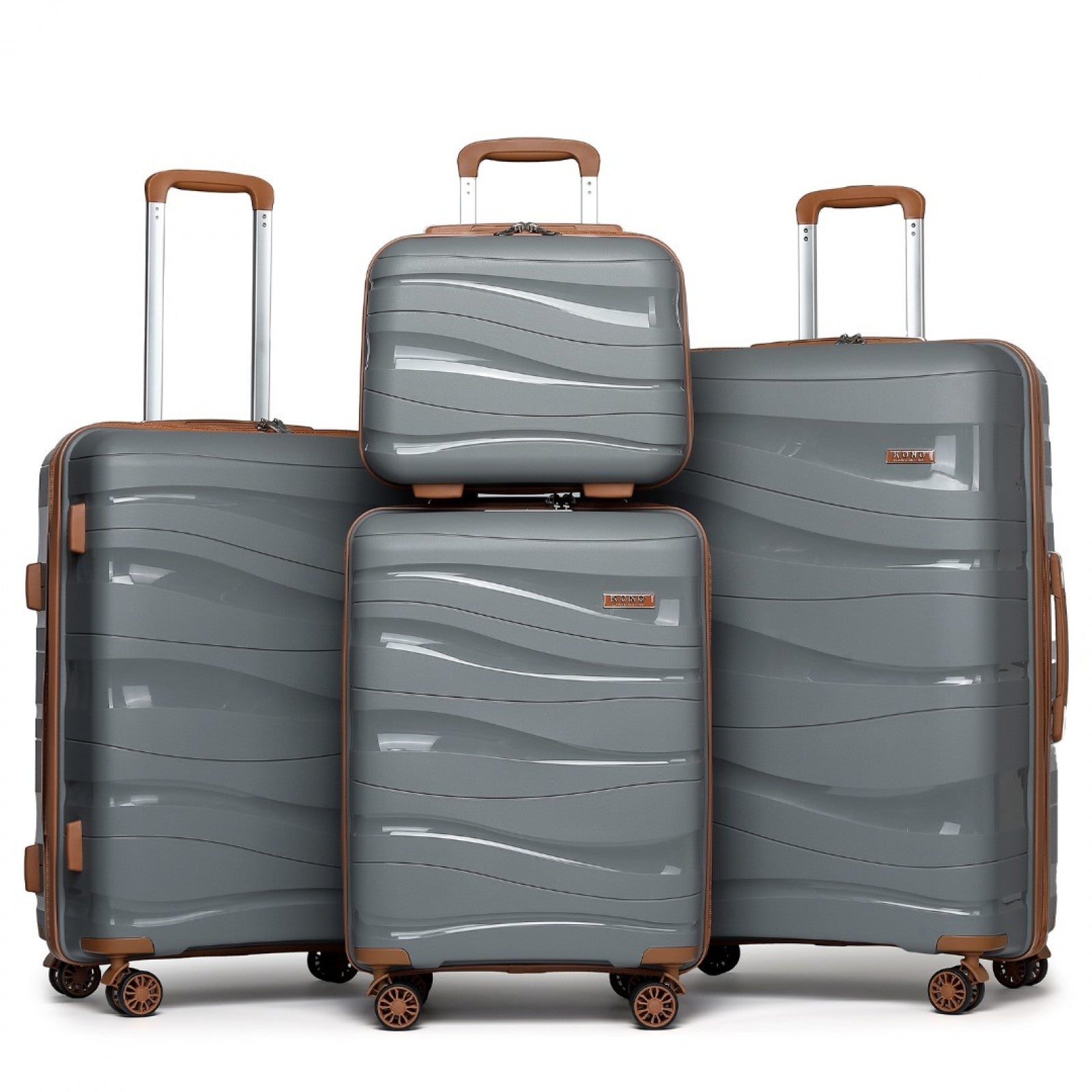 Kono Lightweight Polypropylene Hard Shell 4 Piece Suitcase Set With TSA Lock And Vanity Case (K2094L) - Grey & Brown
