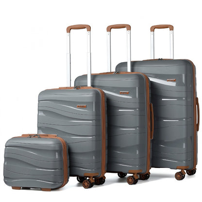 Kono Lightweight Polypropylene Hard Shell 4 Piece Suitcase Set With TSA Lock And Vanity Case (K2094L) - Grey & Brown