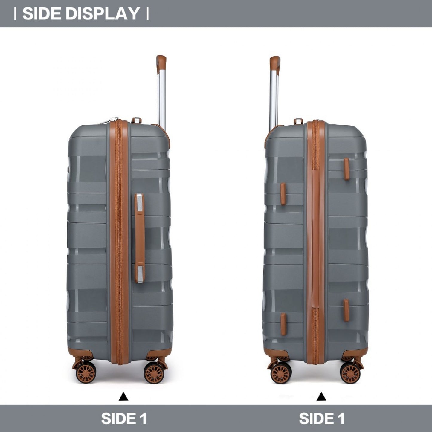Kono Lightweight Polypropylene Hard Shell 4 Piece Suitcase Set With TSA Lock And Vanity Case (K2094L) - Grey & Brown