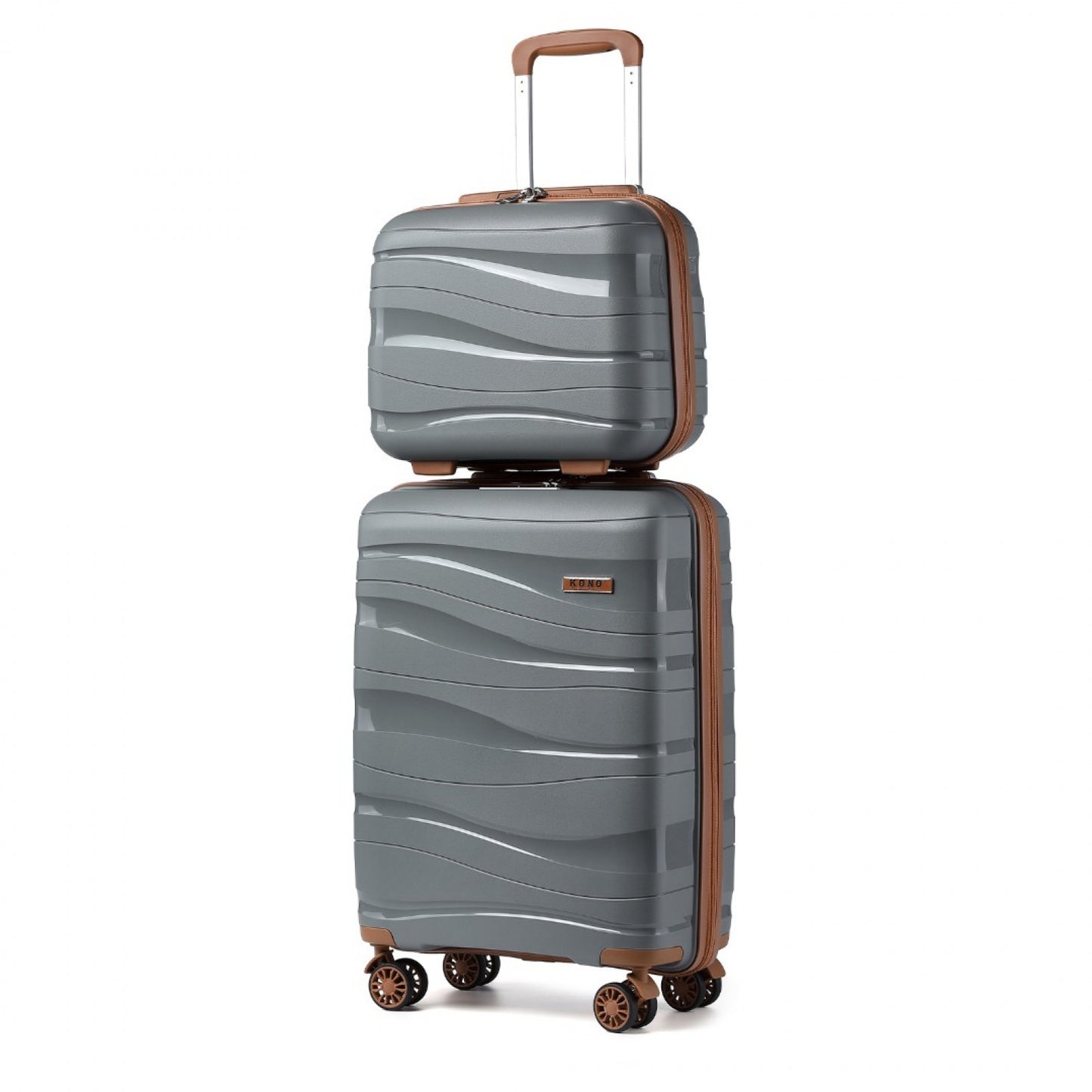 Kono 14/20 Inch Lightweight Polypropylene Hard Shell 2 Piece Suitcase Set With TSA Lock And Vanity Case (K2094L) - Grey & Brown